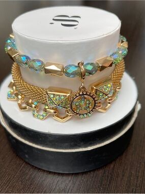 Bomb Party Charmed In Chains Gold Bracelet Set Gift Stacking ST52936 NWT